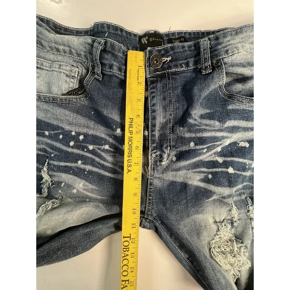 Waimea Jeans Mens Size 36x40 Blue‎ Skinny Fit Washed Denim Distressed Spotted